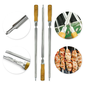 Espeto <span class=keywords><strong>de</strong></span> Churrasco Brasileño en Forma <span class=keywords><strong>de</strong></span> V, Brocheta <span class=keywords><strong>de</strong></span> Acero Inoxidable para Asar Carne con Mango <span class=keywords><strong>de</strong></span> Madera - Product Image 3