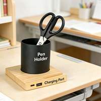 Nouvel Organisateur de Bureau en Bambou 2026 avec Chargeur Téléphone Sans Fil, Calendrier et Porte-Stylo – Décoration de Table pour Maison et Bureau
