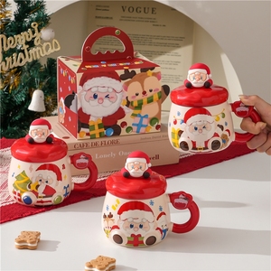 Wholesale Cute Christmas Gift <b>Ceramic</b> <b>Mugs</b> 420ml Porcelain Cup with Santa Claus Head Cup Lid for Business Gifts - Product Image 3