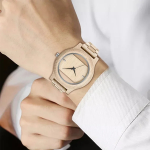 Montre en bois de Quartz creux naturel avec bracelet en bois complet montre-bracelet de haute qualité Unique cadran en bois hommes cadeau Style Simple - Product Image 5