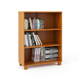 Honey Brown <b>Solid</b> Pine <b>Bookcase</b> 3 Shelves Modern Space Saving Home Office Furniture - Product Image 1