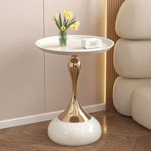 European Style <b>Round</b> Side <b>Table</b> Warm White Matte Black Glass Top <b>Console</b> <b>Table</b> For Living Room Bedroom Sofa Corner Use - Product Image 1