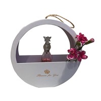 Boîte cadeau en papier avec découpe ronde pour fleurs, avec cordelette de suspension, pour emballage de bouquets floraux, vente en gros