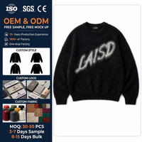 Pull en mohair unisexe grande taille, motif géométrique, chaud, noir, col en maille, manches longues, hiver, vente en gros, personnalisé OEM ODM