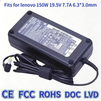 Chargeur secteur pour ordinateur portable 150W 19.5V 7.7A DC 6.3 3.0mm compatible avec les adaptateurs d'ordinateurs portables Lenovo IdeaPad Gaming Series