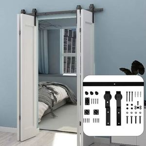 WEKIS Kits de quincaillerie modernes et durables en acier pour portes de grange pliantes à 2 battants, accessoires de suspension coulissants insonorisés à télécommande - Product Image 1