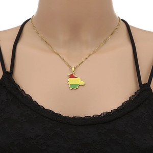 Collar <span class=keywords><strong>de</strong></span> acero inoxidable con colgante <span class=keywords><strong>de</strong></span> bandera del mapa <span class=keywords><strong>de</strong></span> bolivianas para mujer y niña, colgante <span class=keywords><strong>de</strong></span> Color dorado y plateado, joyería para mujer - Product Image 5