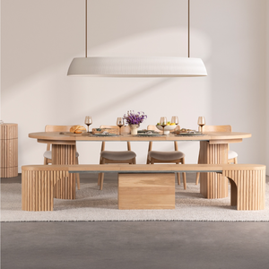 Acquista il Tavolo da Pranzo Moderno Espandibile in Legno Massello per 12 Persone, Set Tavolo <span class=keywords><strong>e</strong></span> Panca Espandibili in Legno Massello - Product Image 4