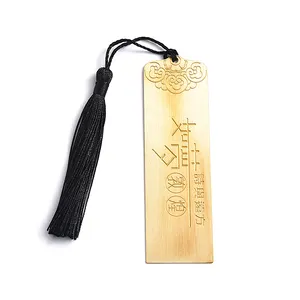 Design Bookmark Wholesale Metal Gift Custom Gold Etching Brush Finished Hollow Out Bookmark With Tassel