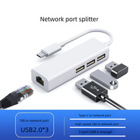 Precio más bajo 4 en 1 Tarjeta de red de computadora USB C Tipo C a LAN RJ45 Ethernet 100M adaptador con 3 puertos USB HUB