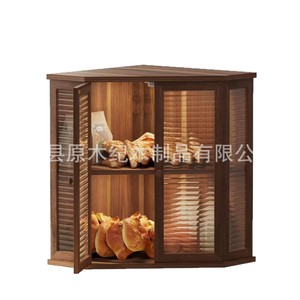 Wooden Corner Bread Storage Box Double Door Transparent Polygon Shape For <b>Kitchen</b> Use - Product Image 3