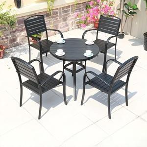 Outdoor Furniture Set French Coffee Table Plastic Wood Dining Set for Courtyard Villa Hotel & Park Use - Product Image 1