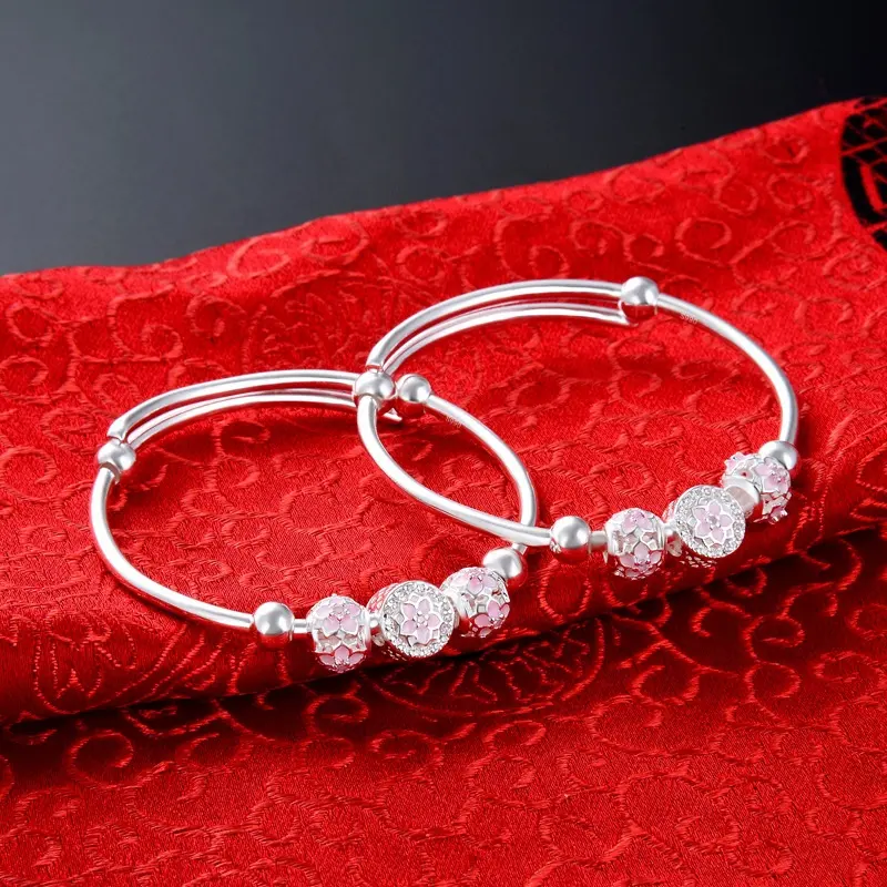 2pcs set jewelry s990 pure silver bracelet baby newborn children's gift silver bangle