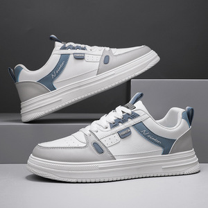 Chaussures de sport pour hommes, légères, à lacets, en maille PU artificielle durable, printemps-automne, nouvelle tendance, polyvalentes, blanches, antidérapantes, décontractées - Product Image 1
