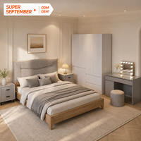 Ensembles de meubles de chambre modernes et sophistiqués : Lit en tissu avec coiffeuse et armoire pour fournisseur mondial