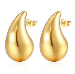 2024 New Stainless Steel Hypoallergenic Water Drop 18k Gold Plated Hollow Chunky Tear Sutd Earrings Women Jewelry
