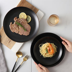 Großhandel Mattschwarzer Porzellan-Ladeteller 30 cm, Keramik-Essteller-Salatteller-Set für Restaurant-Hotel - Product Image 5