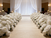 Chemin de table en fleurs artificielles blanches personnalisées pour la décoration de l'allée de mariage et des tables