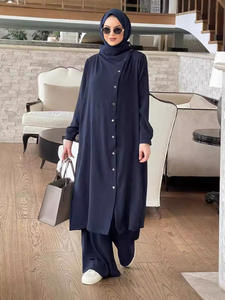 Kadın bahar sonbahar müslüman moda sınır ötesi yeni uzun kollu Abaya arap müslümanlar için gömlek pantolon iki parçalı Set - Product Image 5