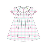 Ensembles de vêtements pour filles, robes pour enfants à manches courtes, tenues pour enfants pour la fête de Pâques, broderie en croix, robes pour bébés filles printemps été