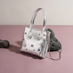 Bunte Strass Echt leder Mode Frauen Handtaschen glänzende Diamant Echt leder Frauen Umhängetasche