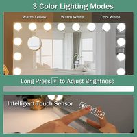Miroir Cosmétique Intelligent Simple Face avec 3 Tonalités de Lumière, Variateur, Haut-Parleur Bluetooth, Grand Miroir de Coiffeuse de Table - Capteur Tactile, 18 Ampoules