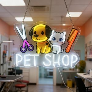 Dog and cat pet shop Letreros Neon LED indoor hanging ambient light shop <b>sign</b> wall decoration light entrance indicator light - Product Image 1