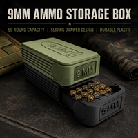 Boîte de rangement pour munitions de 9 mm ; Capacité de 50 munitions ; Conception à tiroir ; Matériau plastique ; Boîte organisatrice de munitions pour la chasse et le tir