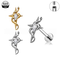 Aksesoris tindik telinga tulang rawan bibir berulir dalam, desain ular titanium G23 ASTM F136 dengan inlay marquise CZ Zircon.