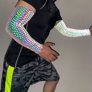 men rainbow reflective printing spandex baseball football golf compression tattoo sun uv protection outdoor sport arm sleeves