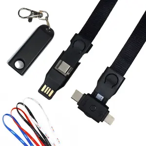 Многофункциональный 5 в 1 полиэфирный шнурок-бейдж на шею, USB-кабель для зарядки телефона