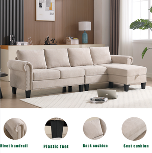 Convertible U-Shape Sectional <b>Sofa</b> Set with Storage Four-seater Modern Polyester Fabric for Hotel & Villa Living Rooms - Product Image 3