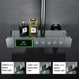 Juego <span class=keywords><strong>de</strong></span> <span class=keywords><strong>ducha</strong></span> <span class=keywords><strong>de</strong></span> lujo para hotel, color gris plomo, con teclas <span class=keywords><strong>de</strong></span> piano, sistema <span class=keywords><strong>de</strong></span> <span class=keywords><strong>ducha</strong></span> <span class=keywords><strong>de</strong></span> lluvia montado en la pared, grifo mezclador termostático - Product Image 2