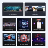 Cámara de Coche con Grabación 4K+1080P de 12 Pulgadas, Espejo Retrovisor con Cámara Delantera y Trasera 4K, Doble Lente, Wifi, GPS, Monitor de Estacionamiento