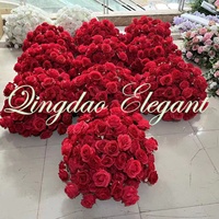 EG-WD94-2 80cm Faux Grande Boule De Fleur Bourgogne Centres De Table Soie Artificielle Boule De Fleur De Rose Rouge