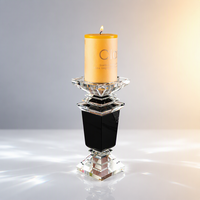 Porte-bougie en cristal noir à base étagée, plateau pyramidal bicolore, décoration moderne pour la maison, table à manger