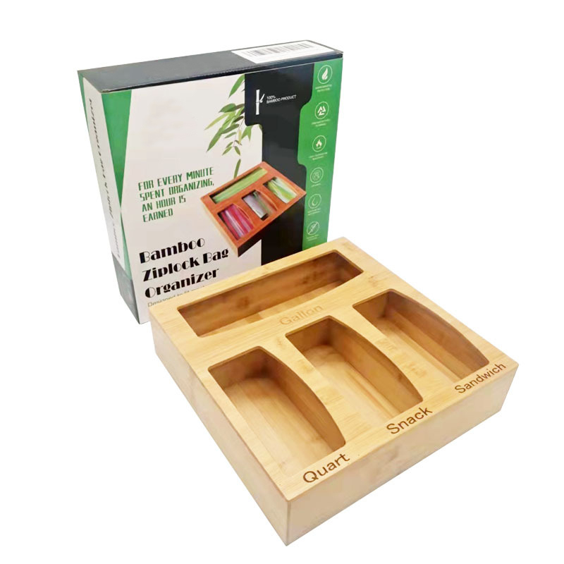 Органайзер для хранения мешков, кухонный ящик, бамбуковый держатель мешков для галлонов, Кварта, сэндвич и закусок, мешки разных размеров, 1 коробка, 4 слота