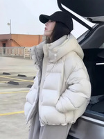 Nouveau Manteau court matelassé à capuche pour femme 2026, style coréen, en duvet de canard blanc épais, coupe bouffante, stock international