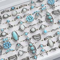Bagues unisexes de haute qualité en alliage électroplaqué avec fleurs turquoise, style bohème, pour mariages, fêtes et occasions quotidiennes, vente en gros en stock