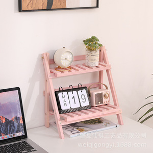 Solid Wood Double Layer <b>Desktop</b> <b>Shelf</b> White 2 Tier Storage Rack For Office Organizer With Plant Stand And Decorative Display - Product Image 5