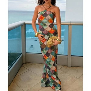 Nouvelle <span class=keywords><strong>Robe</strong></span> <span class=keywords><strong>Longue</strong></span> Halter Imprimée Sexy Printemps-Été 2026 pour Femme – <span class=keywords><strong>Robe</strong></span> de Soirée <span class=keywords><strong>Brillante</strong></span> Sans Manches et Dos Nu, Moulante aux Hanches - Product Image 1