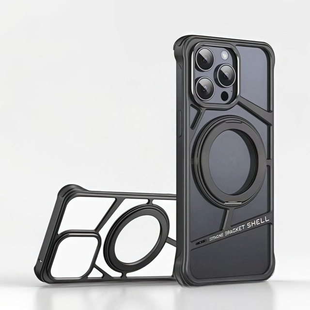 New Design Premium Cooling Hollow Design Rotating Folding Bracket Magnetic Charging Metal Case for IPhone15 Pro Max Mobile Phone