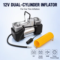 Compresseur d'air portable QY à double cylindre 12V pour voiture, en ABS, avec lumière d'urgence, pointeur et manomètre 101-150Psi pour gonflage des pneus