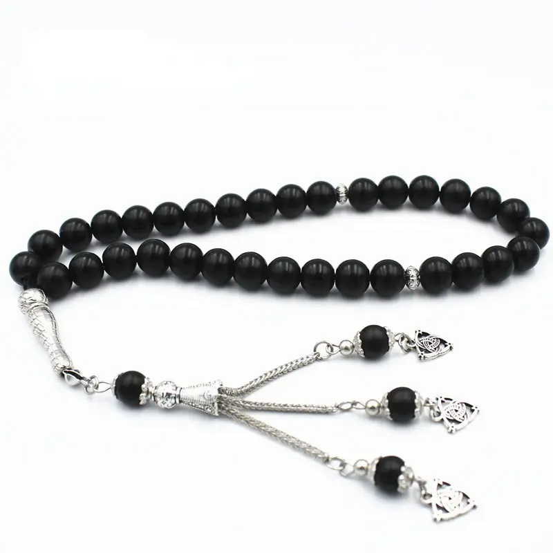 Großhandel Mode 10MM Muslim Arab Gebets perlen 33 Stück schwarzer Kristall TASBIH Muslim Perlen mit Quaste Islamic Muslim Pray Beads