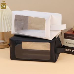 <b>Clear</b> Makeup Travel Cosmetic <b>Bags</b> Multipurpose Pu Leather <b>Toiletry</b> <b>Bag</b> With Zipper - Product Image 3