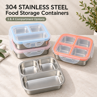 Boîte à lunch bento personnalisée en acier inoxydable 304, 3 ou 4 compartiments, avec couvercle transparent à fermeture sécurisée pour marques