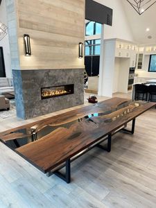 Su misura di lusso in resina epossidica in legno fiume <span class=keywords><strong>tavolo</strong></span> nero noce <span class=keywords><strong>tavolo</strong></span> da pranzo per sala da pranzo o soggiorno <span class=keywords><strong>cucina</strong></span>/posto di lavoro - Product Image 4