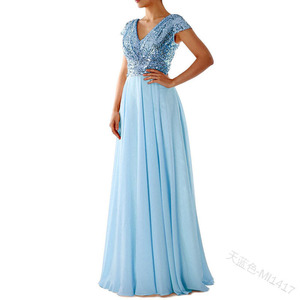 S1820L nuova moda 2026 manica corta colorata <span class=keywords><strong>con</strong></span> scollo a V e paillettes <span class=keywords><strong>in</strong></span> <span class=keywords><strong>Tulle</strong></span> elegante <span class=keywords><strong>abito</strong></span> da sera <span class=keywords><strong>lungo</strong></span> <span class=keywords><strong>in</strong></span> Chiffon - Product Image 3