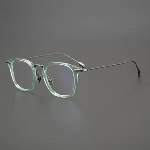 眼镜醋酸纤维光学框架制造商与钛框眼镜，醋酸纤维前部与钛镜腿库存