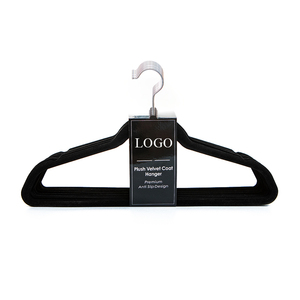 Popular Classic Black Non-slip Flocked Hangers Plastic Velvet Hanger